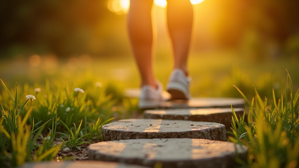 Personne franchissant un obstacle sur un sentier naturel, symbolisant le dépassement des défis